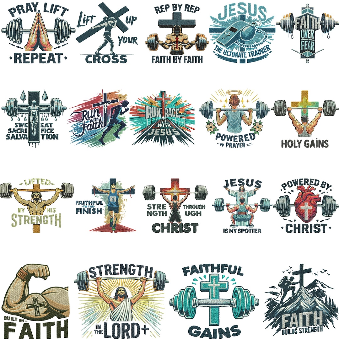 Faith and Fitness Embroidery Design Bundle, Christian Gym Quotes ...