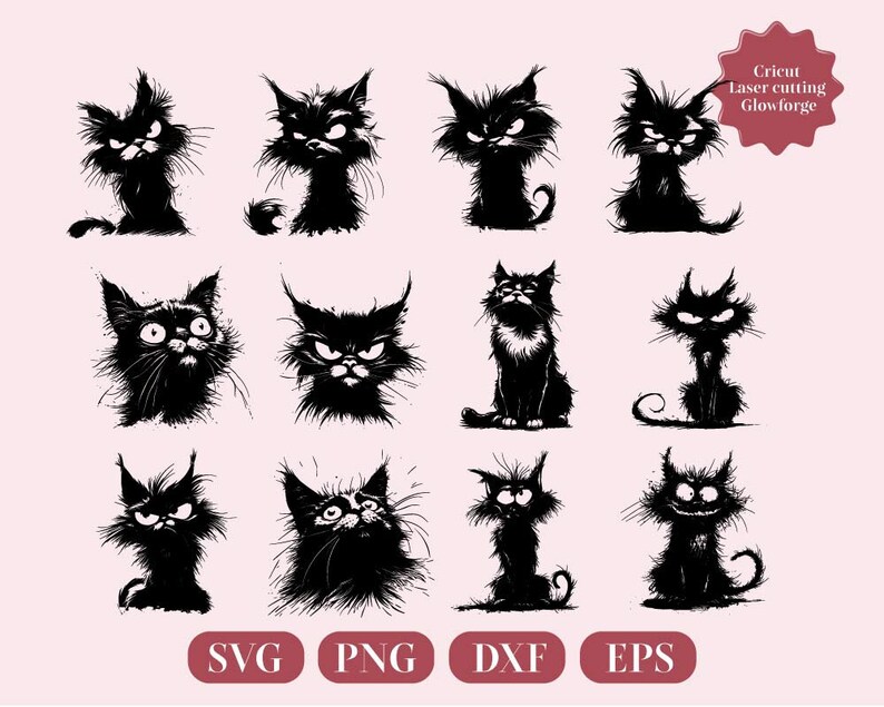 12 Cartoon Cats SVG Bundle, Cartoon Cats Dxf, Cartoon Cats Png, Cartoon ...