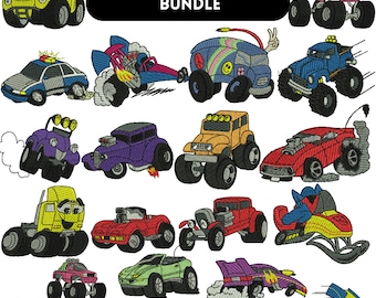 Cars Embroidery Designs, Sport Car Embroidery, Vehicle Embroidery, Car Embroidery, Lightning McQueen, Flo Car, Tow Mater, Machine Embroidery