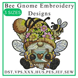 Motif de broderie nain abeille, nain avec broderie tournesol, broderie nain, nain tournesol, motifs de broderie Machine