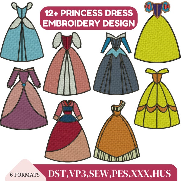 Princess Dress Embroidery Design Princess Gowns Embroidery Tulle Embroidery Fairy Dress Embroidery Rapunzel Aurora Dress Embroidery Pattern