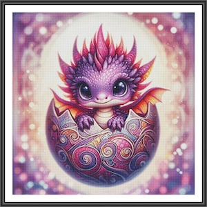 Drachen Kreuzstichmuster, chinesischer lila Drache Kreuzstich, Mythologischer Kreuzstich, Fantasy Kreuzstich, PDF Muster