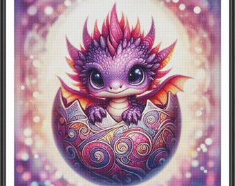 Dragon cross stitch pattern, Chinese Purple Dragon Cross Stitch, Mythological cross stitch, Fantasy Cross Stitch, PDF Pattern