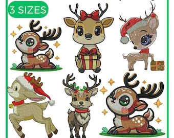 Rentier Stickdatei, Weihnachts-Renstickerei, Weihnachtsstickerei, Rentier- und Weihnachtsmotiv, Maschinenstickerei