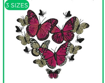 Butterfly Embroidery design, Butterfly Heart Embroidery, Butterfly and Flowers Motif, bug embroidery, Machine embroidery design