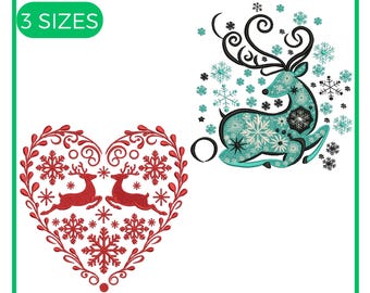 Rentier Stickdatei, Weihnachts-Renstickerei, Weihnachtsstickerei, Rentier- und Weihnachtsmotiv, Maschinenstickerei