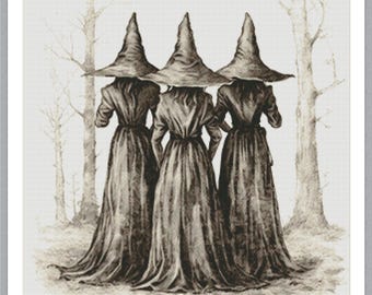 Witches Cross Stitch Pattern, Halloween Witch Cross Stitch Pattern, Gothic Cross Stitch, Halloween Gift, Cross Stitch Chart, PDF Pattern
