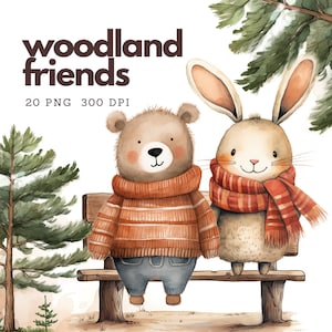 Boho Woodland Mignon Anniversaire Clipart, Animaux des bois Clipart Boho Aquarelle Pépinière Animal Clipart, Animaux des bois PNG, Pépinière des bois