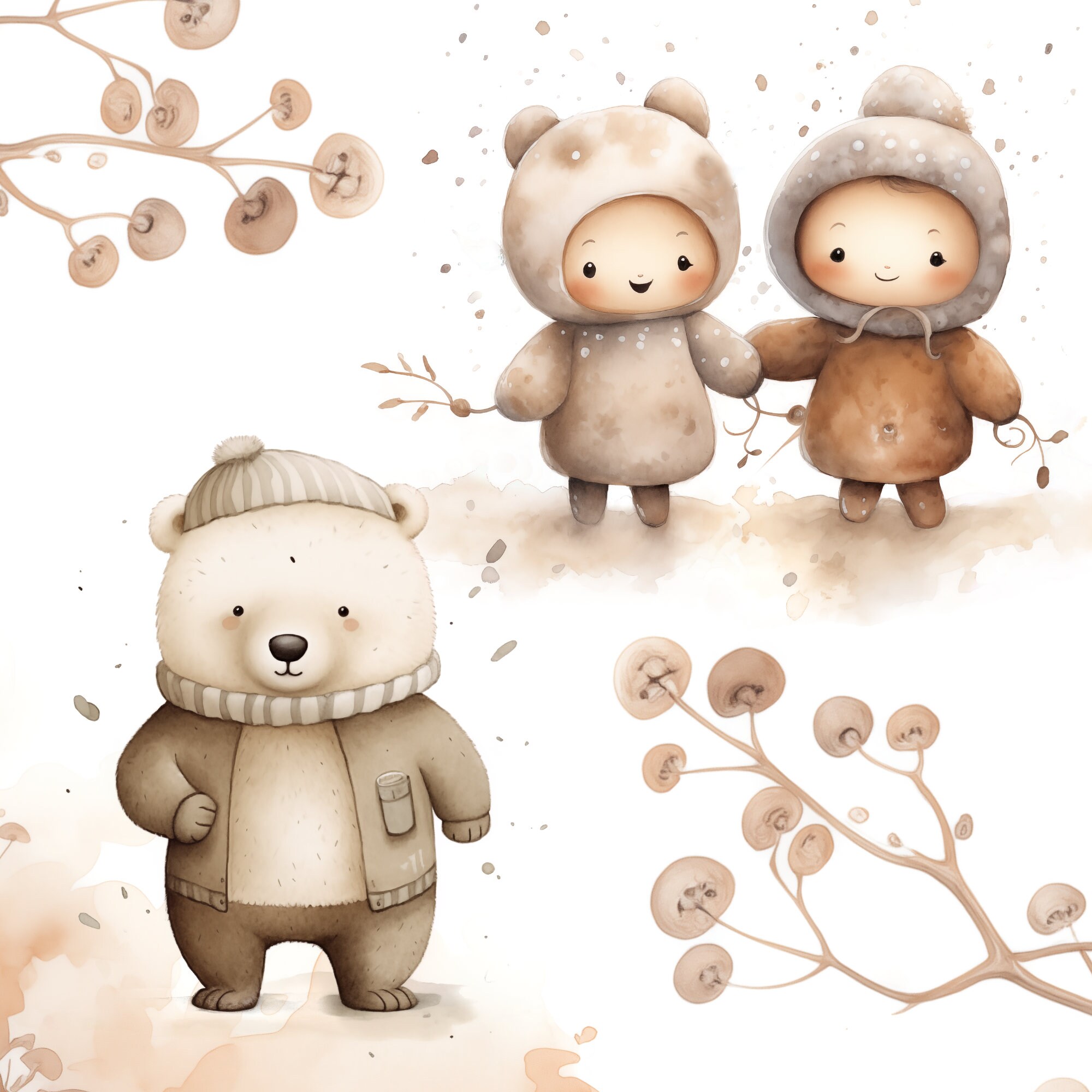 Woodland Watercolor Clipart, Nursery Wall Decor Boho Baby Shower PNG ...