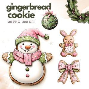PNG de Natal Rosa, Biscoito de Gengibre Png, Clipart de Natal Bonito, Casa de Gengibre, Clipart de Boneco de Neve, Diário de Papel Digital de Natal