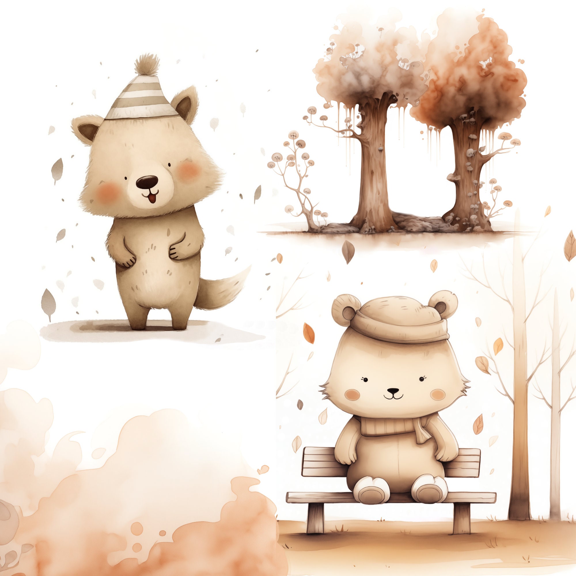Woodland Watercolor Clipart, Nursery Wall Decor Boho Baby Shower PNG ...