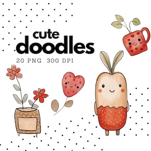 Adorable Clipart coeur Kawaii Doodle anniversaire Clipart mignon Noël Clipart mignon Saint Valentin Clipart, Clipart coeur, PNG dessiné à la main