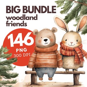 Gran paquete de bosque, animales del bosque, clipart de animales de guardería con acuarela boho, animales del bosque PNG, clipart de cumpleaños, uso comercial