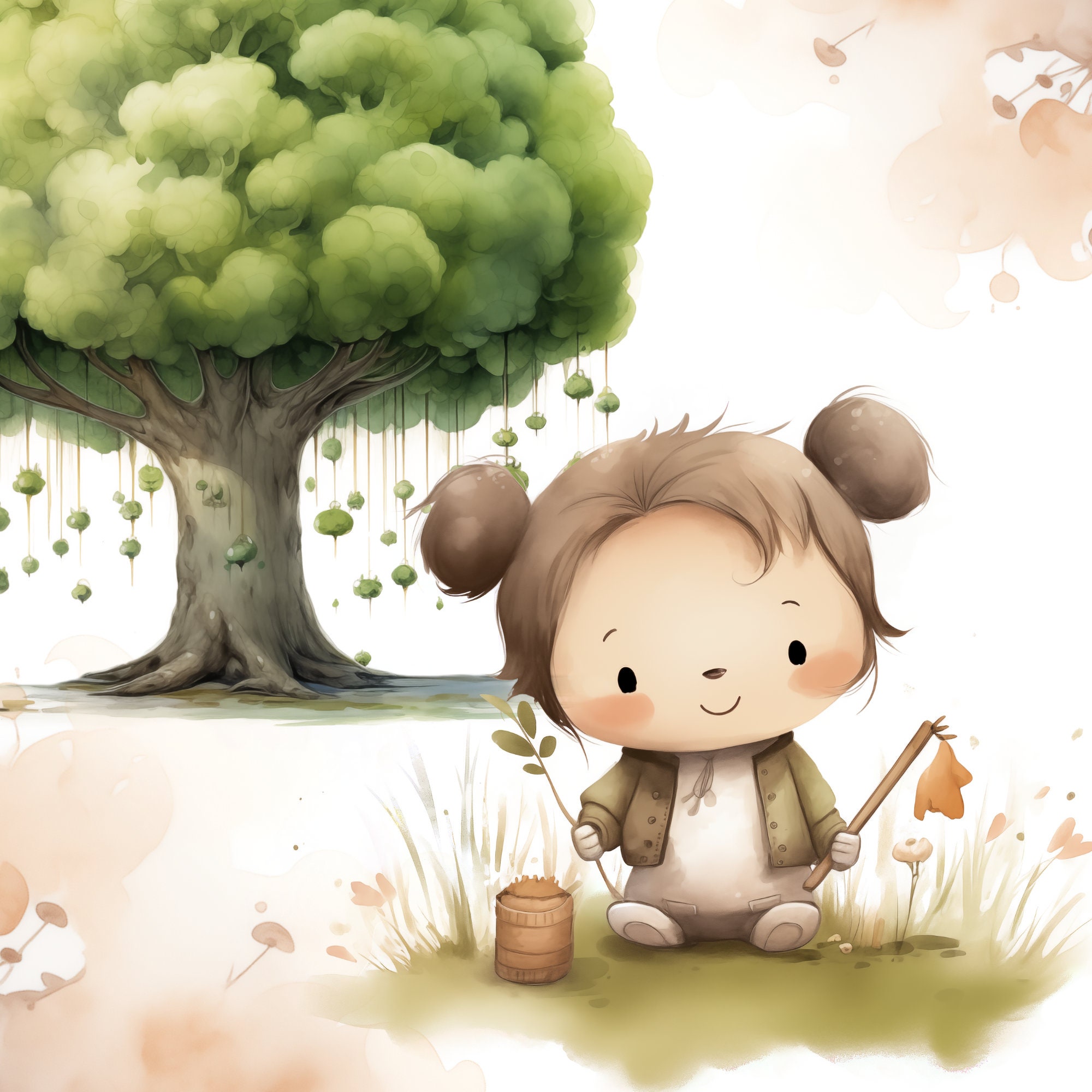 Woodland Watercolor Clipart, Nursery Wall Decor Boho Baby Shower PNG ...