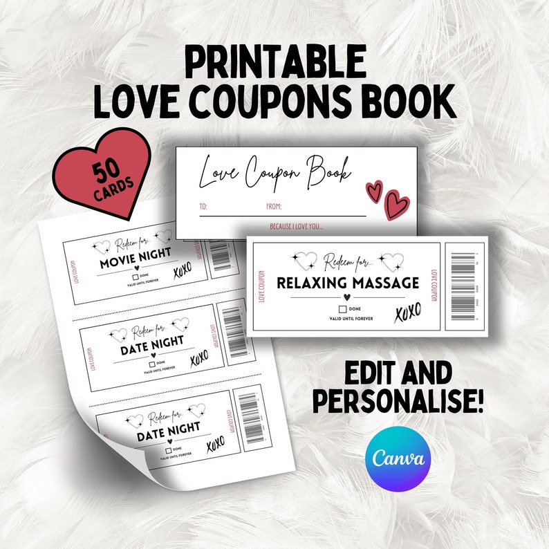 Printable Love Coupons Love Coupon Book, Love Vouchers, Valentines Day Gift, Anniversary Gift ...