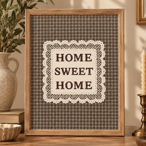 Home Sweet Home Wall Art | Farmhouse Kitchen Decor, Plaid Lace Print