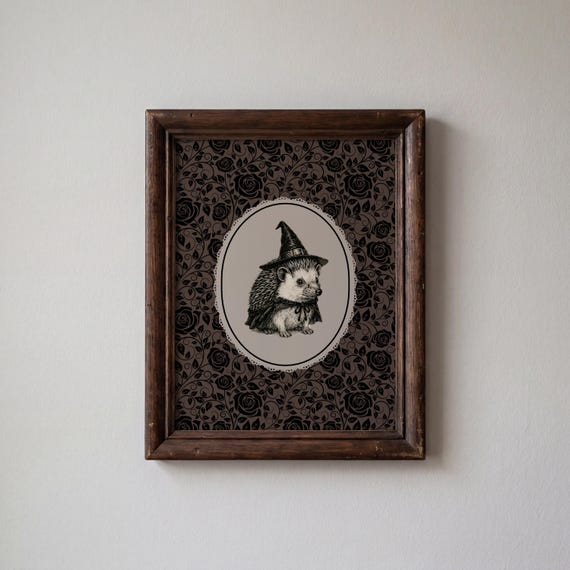Halloween Hedgehog Wall Art | Witch Hedgehog Print | Gothic Cottagecore Decor | Cute Spooky Animal Wall Art | Autumn Nursery Decor