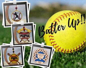 Personalized Softball Car Charms, Ornaments for Teams, Coaches, and Moms!