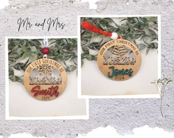 Mr and Mrs First Christmas Ornament - Personalized Gift for Newlyweds