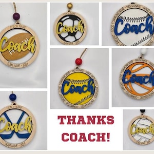 Sports Coach Ornament  - Baseball, Softball, Football, Volleyball, Soccer, Hockey, Basketball