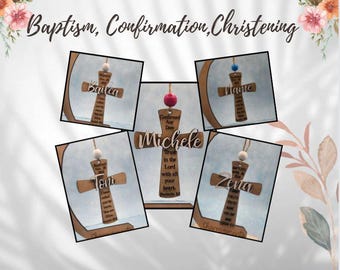 Custom Wooden Ornament for Baptism, Confirmation, or Christening Keepsake
