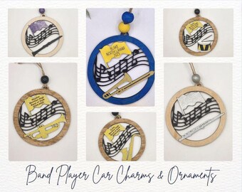 Customized Wood Ornaments for Band Students & Directors - Personalized Music Instrument Car Charms