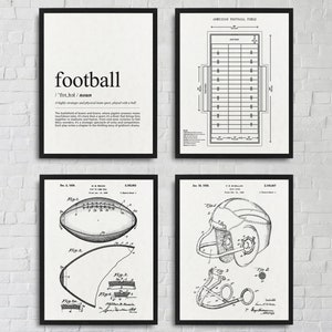 Football 4 print set, Football definition poster, Football field print, Foot Ball patent print, Football Helmet patent print, Football decor