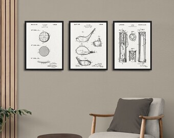 Golf patents 3 print set, Golf ball patent poster, Golf Club patent, Golf Driver patent, Golf Bag patent, Golf posters, Golf wall art decor