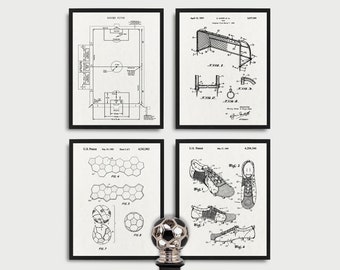 Soccer patent 4 poster set, Soccer Pitch print, Soccer Goal patent, Soccer Ball patent, Soccer Shoe patent, Vintage Soccer patent posters