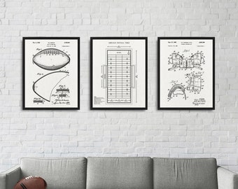 Football patents 3 print set, American Football Field poster, Foot Ball patent print, Football Shoulder Pad patent, Sport Fields wall decor