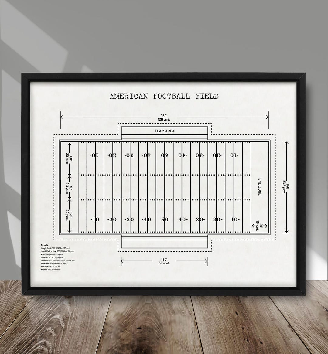 Football Field Horizontal Print, American Football Field Poster, Sport ...