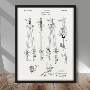 Drafting Compass patent poster, Architect Compass patent print, Vintage Drafting Compass, Architect Engineer drafting compass, Designer tool
