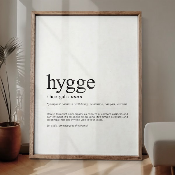 hygge Definition print, hygge definition wall poster, Typography definition poster, Quirky definition print, hygge wall decor, hygge poster
