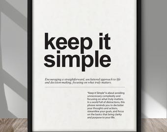 Keep It Simple Definition Druck - Minimalistische Wandkunst, Motivationszitat Poster, Kraft, Weiß oder Pergament Hintergrund, moderne Typografie