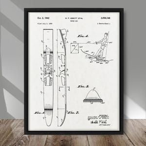 Waterski-patentposter, waterski-patentkunstprint, vintage waterski-poster, watersport wanddecor, nautische sport decor, Lake Life decor