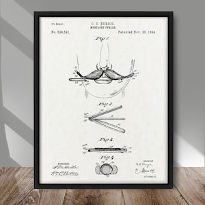 Vintage Barbershop Mustache curler patent print, Barber shop Mustache curler patent poster, Vintage Barbershop patent, Barbershop wall decor