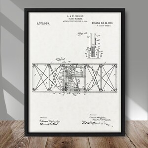 Wright Brothers Flying Machine patent print, Vintage Flying Machine 1913 patent poster, Vintage Plane wall art decor, Airplane home decor
