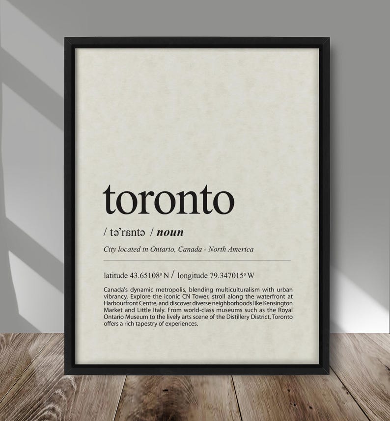 Toronto Definition Print, Toronto City Definition Poster, City ...