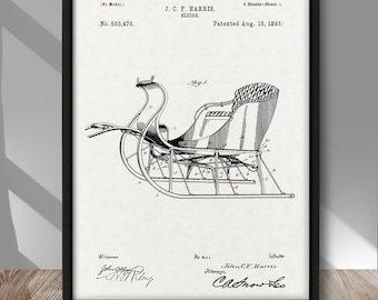 Christmas SANTA CLAUS Sleigh patent print, Vintage Christmas Sleigh patent poster, Christmas patent print, Christmas wall decor, Xmas decor