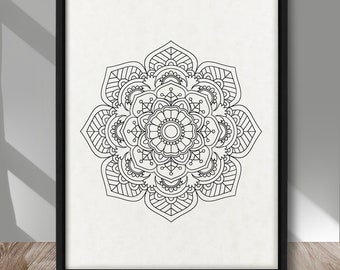 Spiritual Mandala art print, Minimalist Mandala poster, Mandala drawing print, Zen wall decor, Meditation Buddhism art, Spiritual wall decor