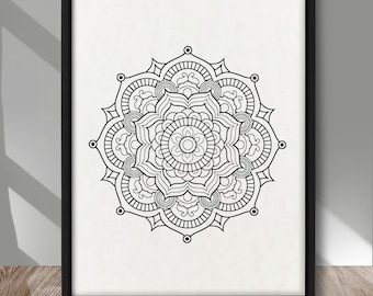 Mandala drawing art print, Spiritual Mandala art print, Minimalist Mandala poster, Spiritual home decor, Meditation Buddhism art, Zen decor