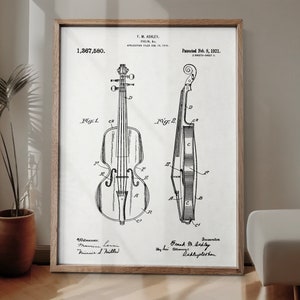 Violin patent poster, Vintage Violin patent print, Vintage Musical String Instrument patent poster, Musician wall decor, Violinist art gift