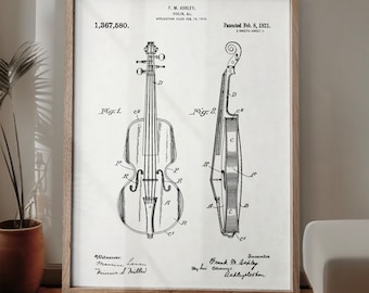 Violin patent poster, Vintage Violin patent print, Vintage Musical String Instrument patent poster, Musician wall decor, Violinist art gift