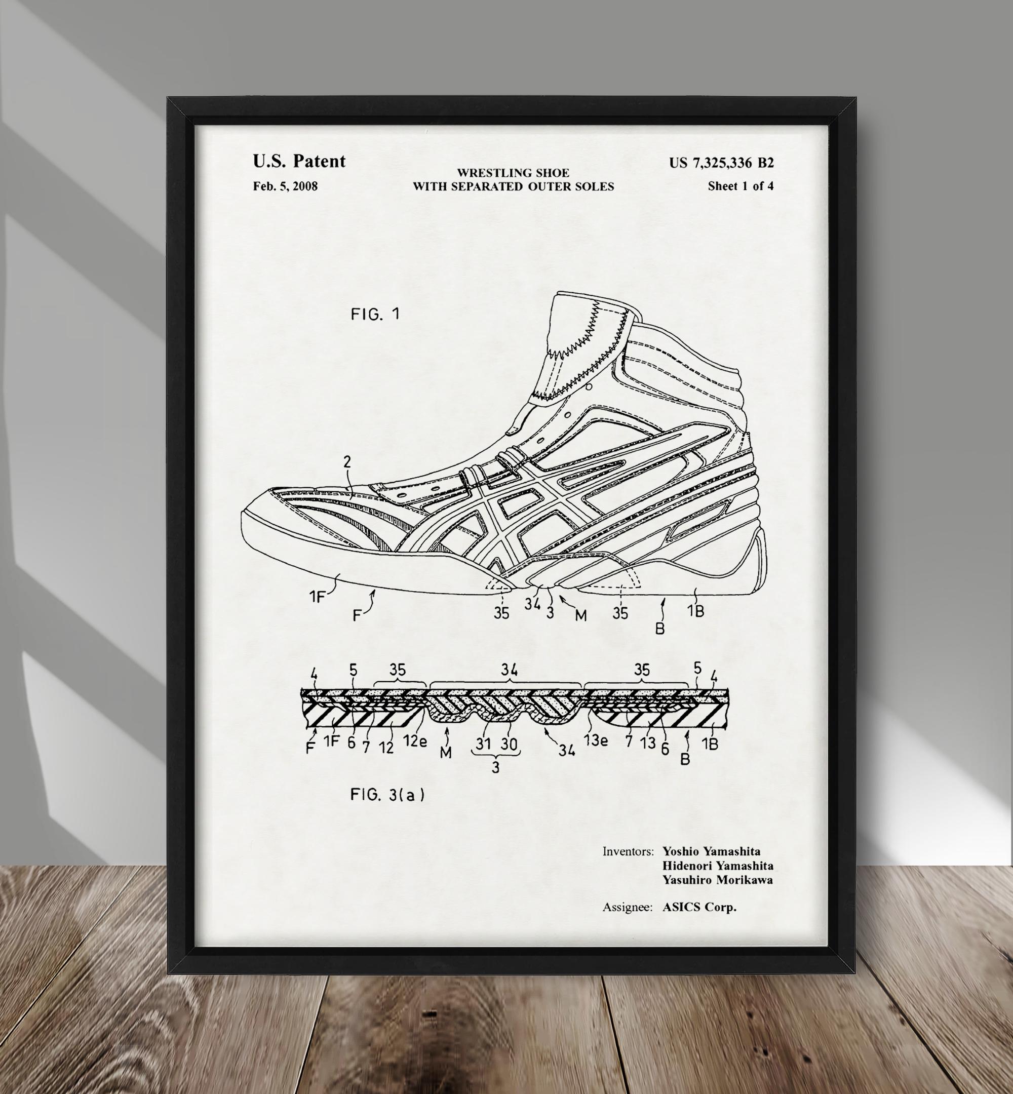 Affiche brevet de chaussure de lutte, impression brevet de chaussure et semelles de lutte, impression d'art de dessin brevet de lutte, décoration mura