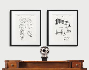 Soccer set of 2 prints, Vintage Soccer Ball patent poster, Soccer Goal print, Soccer patent posters, Soccer Net poster, Soccer room decor