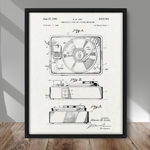 Record Player patent poster, Phonograph record player patent print, Vinyl record player patent, Vintage Audio Music patent, Music wall decor