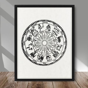 Astrologie Zeichen des Tierkreises Zeichnung Druck, Vintage Astronomie Plakat Kunst 1849, Astrologie Gravur Kunstdruck