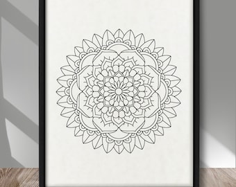 Mandala wall poster, Spiritual Mandala print, Minimalist Mandala drawing poster, Spiritual decor, Meditation Buddhism art, Zen room decor
