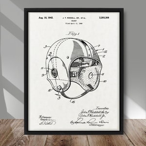 Football Helmet patent poster, Football Helmet 1942 patent print, Sport Helmet patent print, Football Helmet poster, Football wall art decor