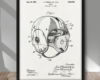 1942 football helmet Football Helmet Patent Poster, Football Helmet 1942 Patent Print, Sport  Helmet Patent Print, Football Helmet Poster, Football Wall Art Decor